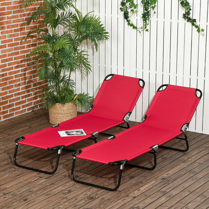 Set of Two Folding Sun Loungers - Red