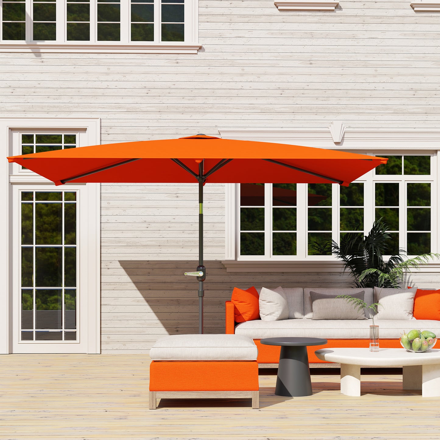 3x2m Garden Parasol Umbrella with Aluminium Pole, Tilt and Crank, Rectangular Outdoor Table Parasol Sun Shade for Patio
