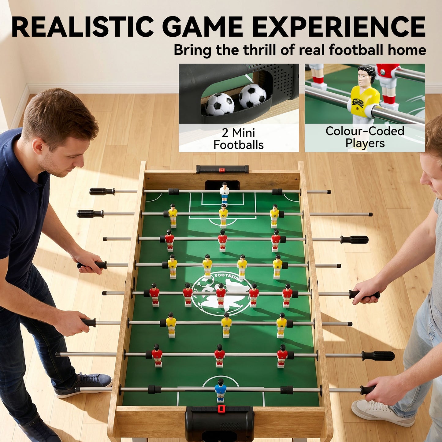 4ft Table Football, Foosball Game Table with 22 Players, 2 Balls and Manual Scorers for Family, Natural Wood Finish