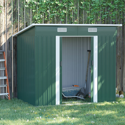 7 x 4ft Outdoor Storage Shed with Foundation Kit, Lean to Metal Garden Shed for Log, Rubbish Bin, Tool, Lawnmower, Bike