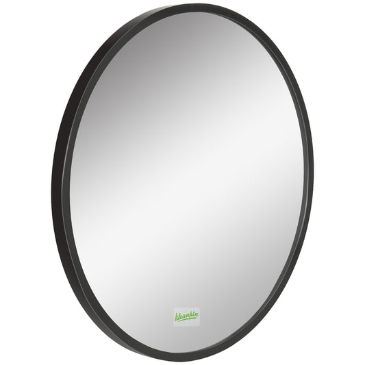 Round Bathroom Mirror, Modern Wall-mounted Makeup Mirror with Aluminium Frame for Washroom Living Room, Black, 40x40 cm