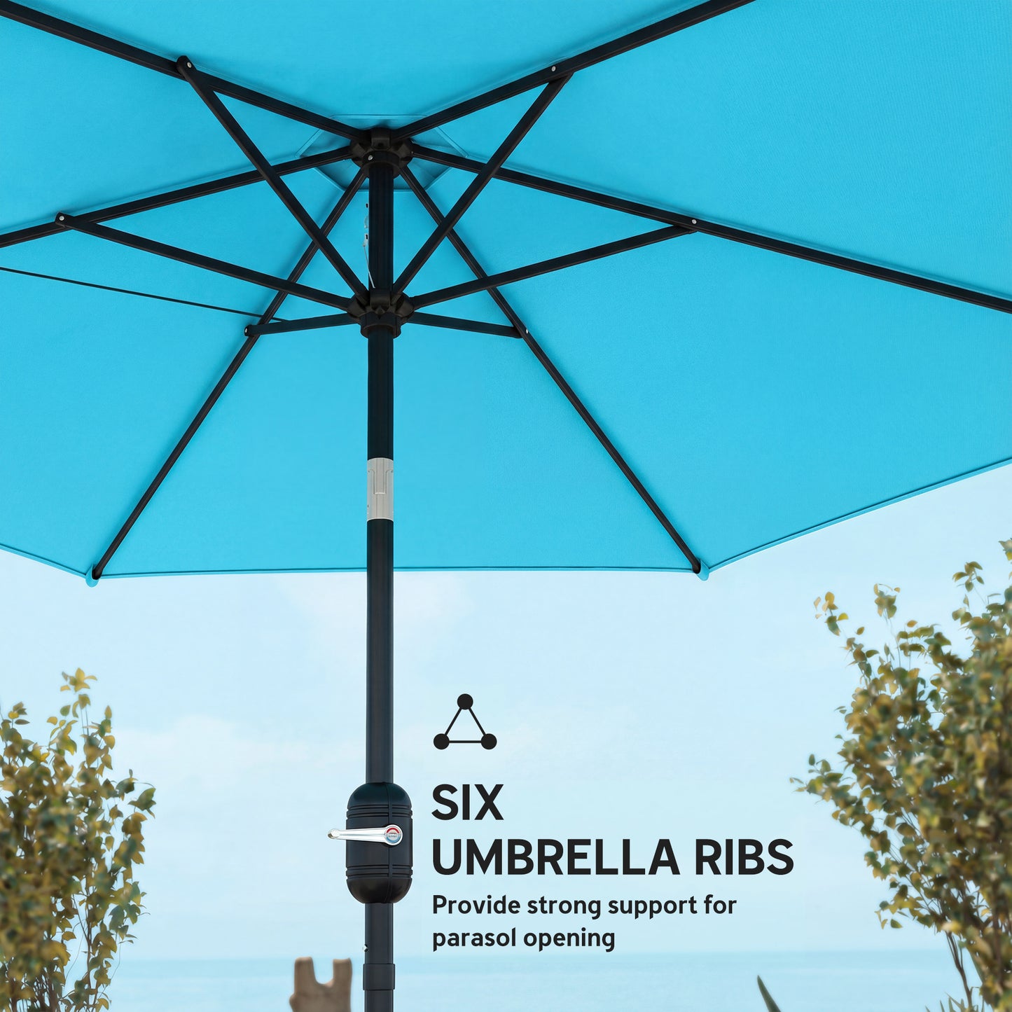 2.6 m Garden Parasol Umbrella with Aluminium Pole, Outdoor Patio Umbrella with Tilt and Crank, Vent, Blue