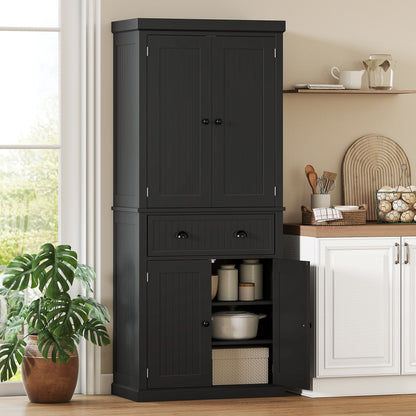 Kitchen Storage Cabinet with Drawer and Adjustable Shelves - Black