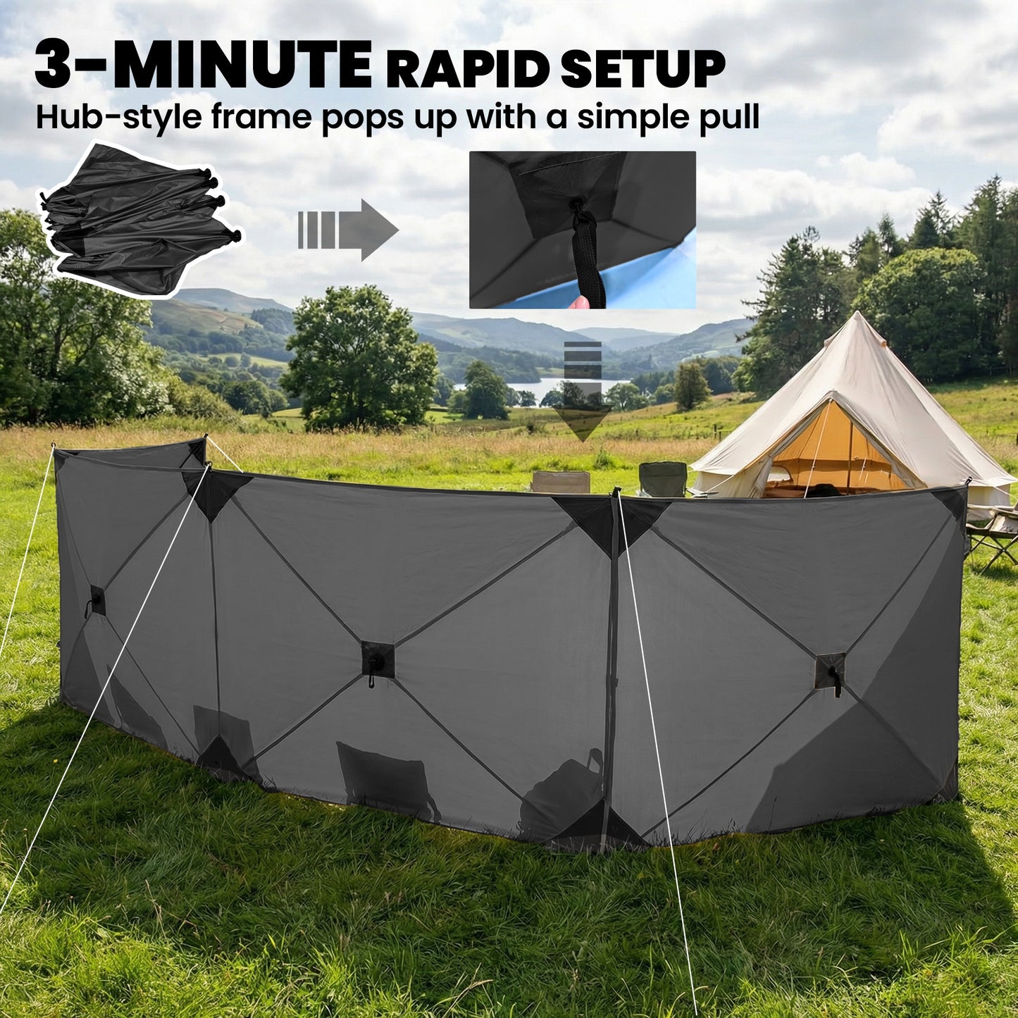 Camping Windbreak Pop Up Windbreaker Blocker with Ropes Pegs for Beach Caravan Outdoor 480 x 120 cm