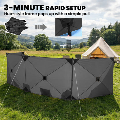 Camping Windbreak Pop Up Windbreaker Blocker with Ropes Pegs for Beach Caravan Outdoor 480 x 120 cm