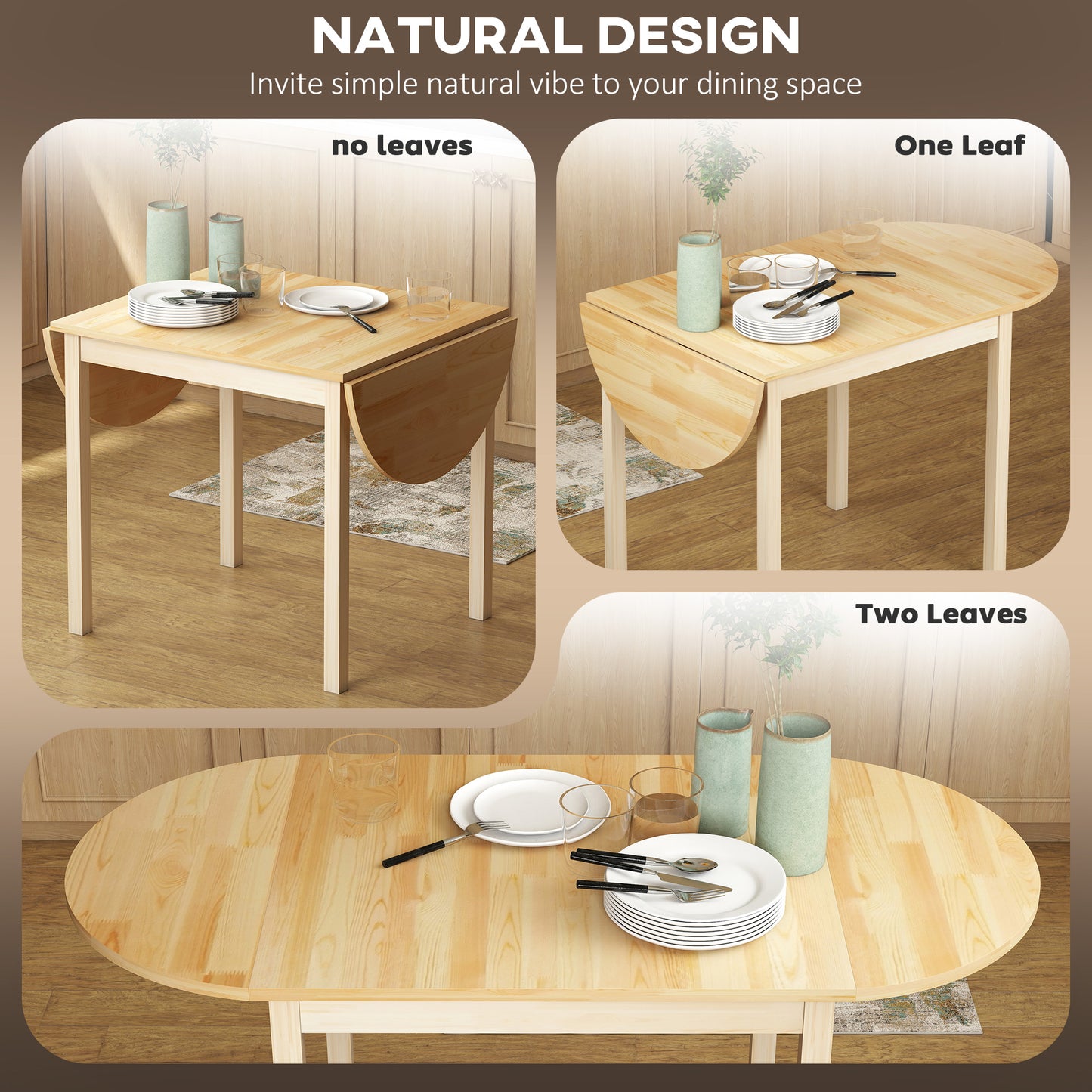 4-6 Person Wooden Drop-Leaf Table - Natural Finish