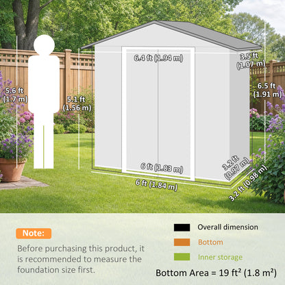 6.5 x 3.5ft Metal Garden Storage Shed - Light Grey