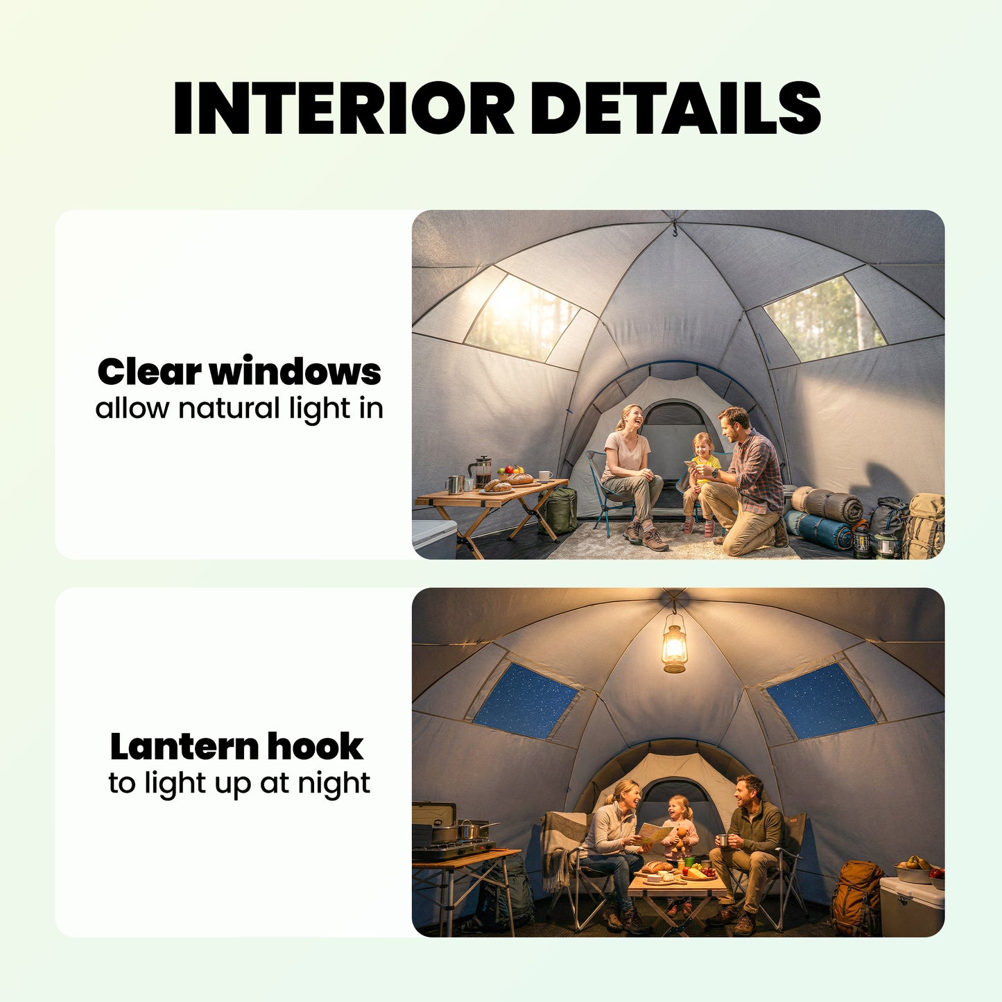 6-9 Man Large Tunnel Tent with 3 Bedrooms, Living Area and Porch, Stand-up Camping Tent, Portable with Bag, Light Grey