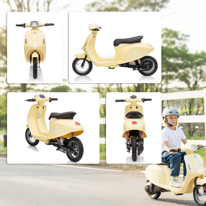 24V Kids Electric Motorbike, Ride on Motorcycle with Manual Throttle, Brakes and LED Lights for Ages 8-12 Years, Beige