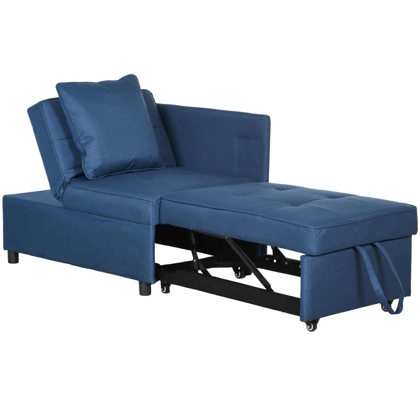 3-In-1 Single Sofa Bed with Thick Padded Seat & 5-position Adjustable Back for Living Room, Bedroom, Blue