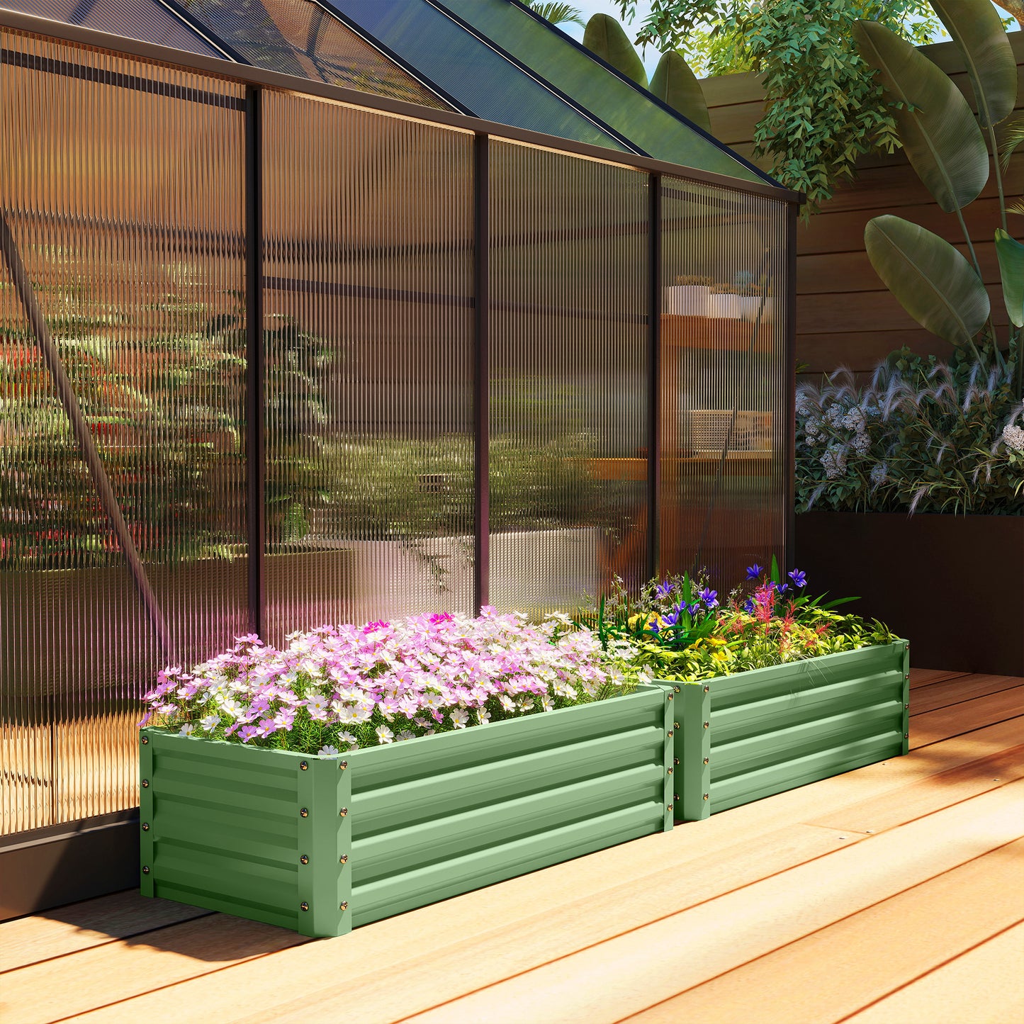 Set of Two 110 x 50cm Steel Planter Boxes - Light Green