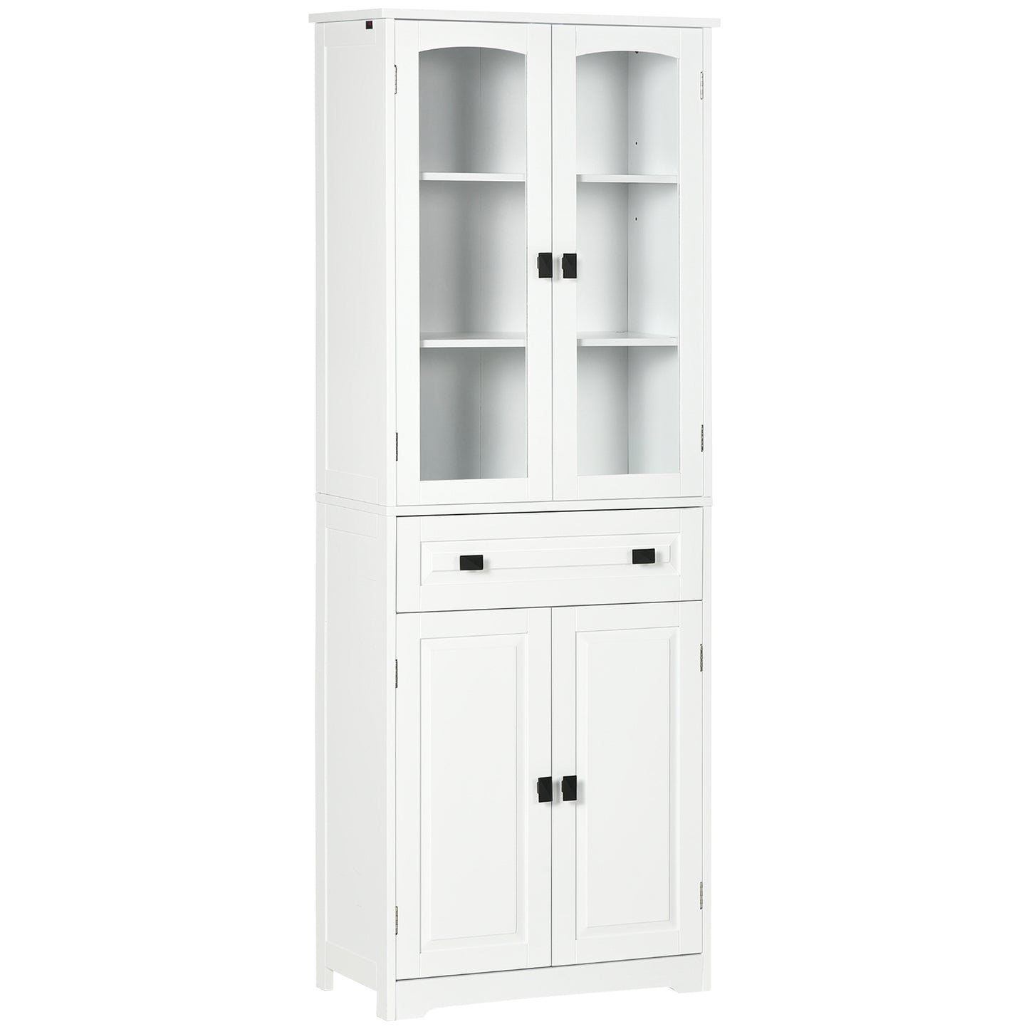 Kitchen Cupboard, Freestanding Storage Cabinet with 2 Adjustable Shelves, Drawer and Glass Door for Living Room, Dining Room