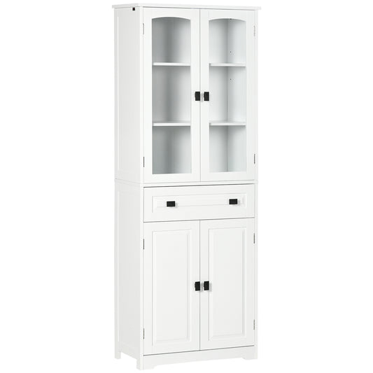Kitchen Cupboard, Freestanding Storage Cabinet with 2 Adjustable Shelves, Drawer and Glass Door for Living Room, Dining Room