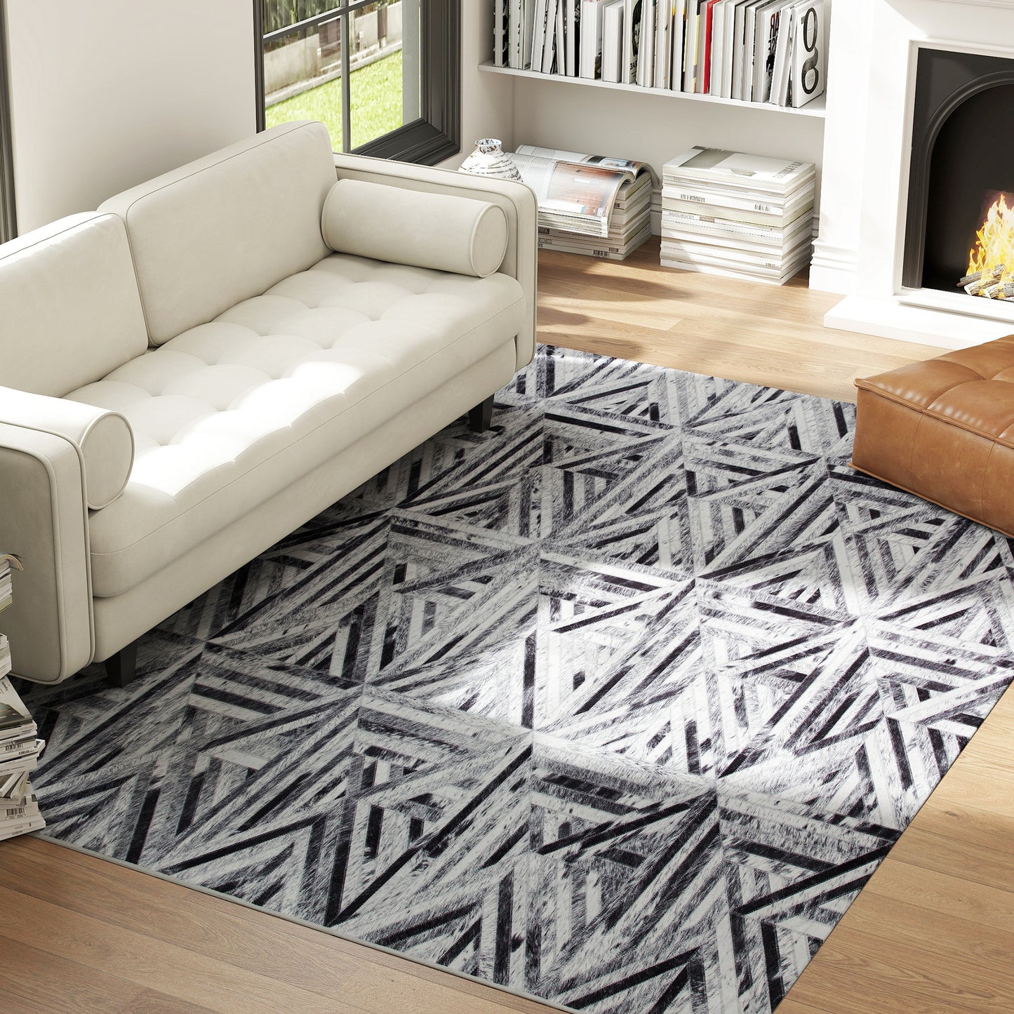 Modern Area Rug, Triangle Pattern Non-Slip Washable Rug, Chenille Floor Carpet for Living Room, Bedroom, Dining Room