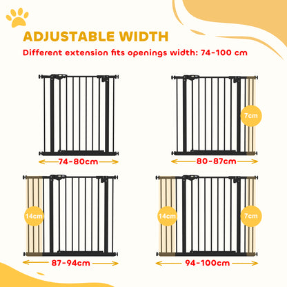 Adjustable Safety Gate w/ Two Extensions, Four Adjustable Screws, Black