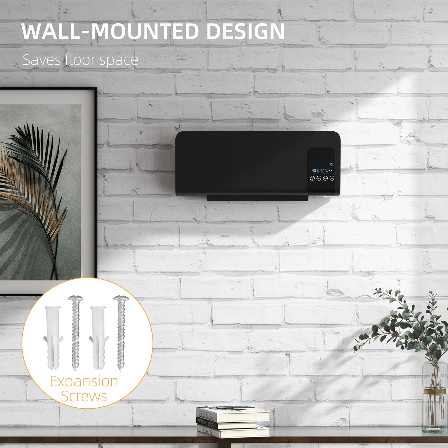 2000W Wall Mounted Heater, 18-45°C Temperature, Black
