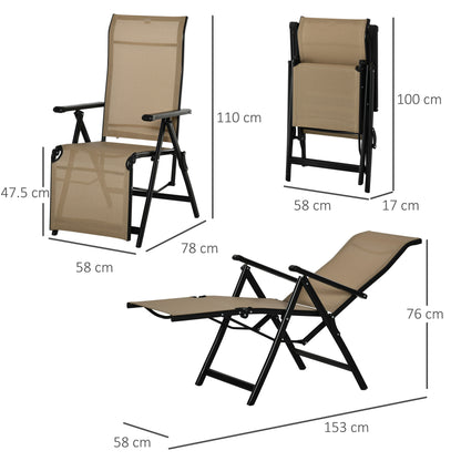 Outdoor Set of 2 Outdoor Sun Lounger 10-Position Adjustable Texteline Folding Reclining Chairs