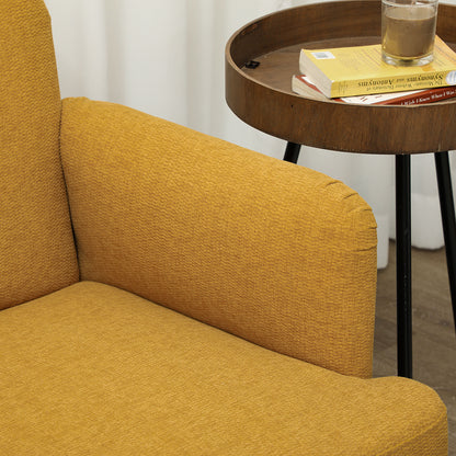 Velvet Feel Fabric 2 Seater Sofa, Small Sofa Loveseat with 21cm Thick Padding and Wood Legs, Yellow