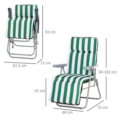 2 Pieces Outdoor Sun Lounger Set with Cushions, Patio Folding 5-Level Adjustable Backrest Recliner Chairs Set of 2 with High