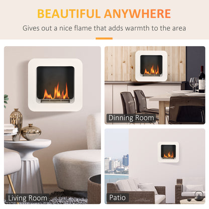 Wall Mounted Ethanol Fireplace, Bioethanol Heater Stove Fire with 1L Tank, 2.5 Hour Burning Time, 48 x 48 cm, White