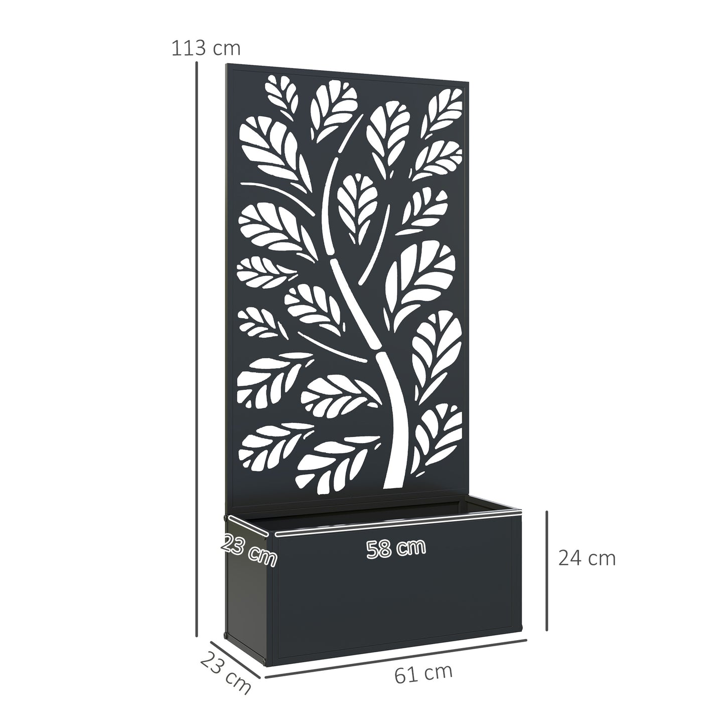 Outdoor Metal Planter, with Back Trellis - Black