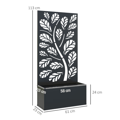 Outdoor Metal Planter, with Back Trellis - Black