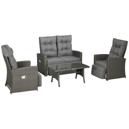 4 Piece Rattan Garden Furniture Set Outdoor Sofa Sectional Set with Glass Top Table for Poolside, Grey