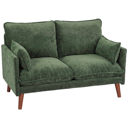 2 Seater Sofa, Loveseat Sofa with Spring Cushions, Wide and Deep Seat, Wood Legs, Green