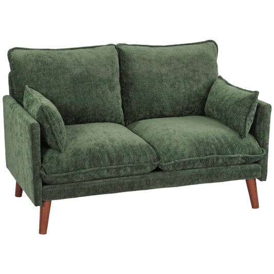 2 Seater Sofa, Loveseat Sofa with Spring Cushions, Wide and Deep Seat, Wood Legs, Green