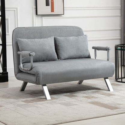 Two-Seater Click-Clack Sofa Bed with Pillows - Light Grey