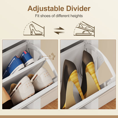 Narrow Shoe Cabinet, Boho Slim Shoe Storage Cabinet with 4 Flip Drawers, Holds 20 Pairs, White