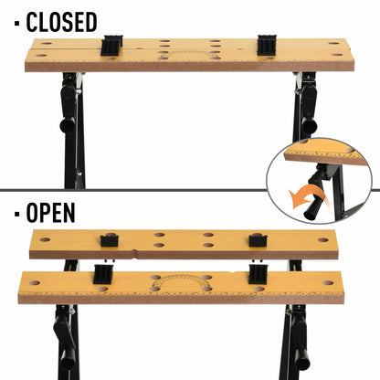 4-in-1 Work Bench, Folding Clamp Table w/ 4 Adjustable Clamping Pegs for DIY Home Garage, Black
