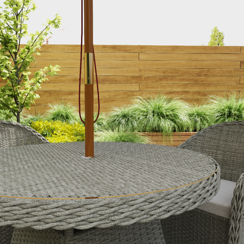 4 Seater Rattan Garden Furniture Set with Cushions, Round PE Rattan Dining Set with Glass-Top Table, Umbrella Hole