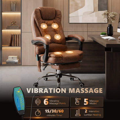 Heated 6 Points Vibration Massage Executive Office Chair Adjustable Swivel Ergonomic High Back Desk Chair Recliner with Footr