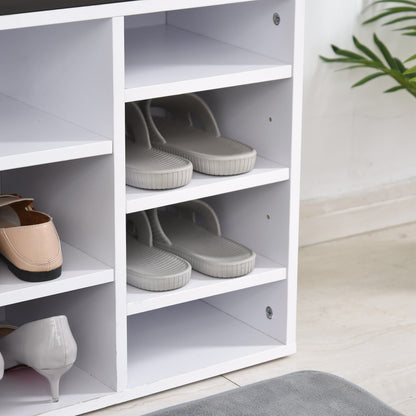 Multi-Storage Shoe Rack with 14 Compartments Cushion Moving Shelves, Solid Frame Foot Pads, White