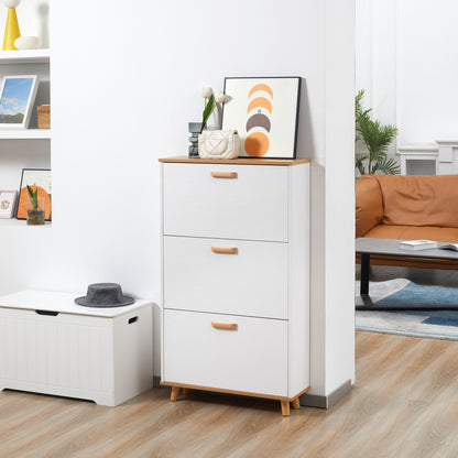 Narrow Shoe Cabinet, Slim Shoe Storage Cabinet with 3 Flip Drawers and Adjustable Shelves