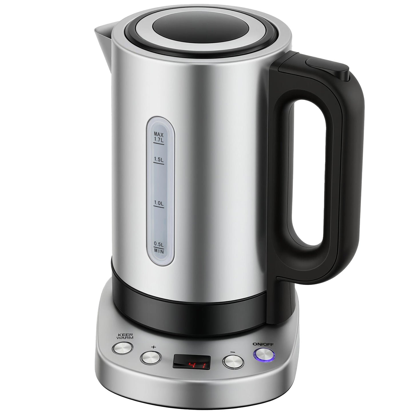 Electric Kettle, 1.7L, Fast Boil, 3kW Water Kettle with UK Strix Thermostat, Keep Warm Function, LCD Base, Silver Tone