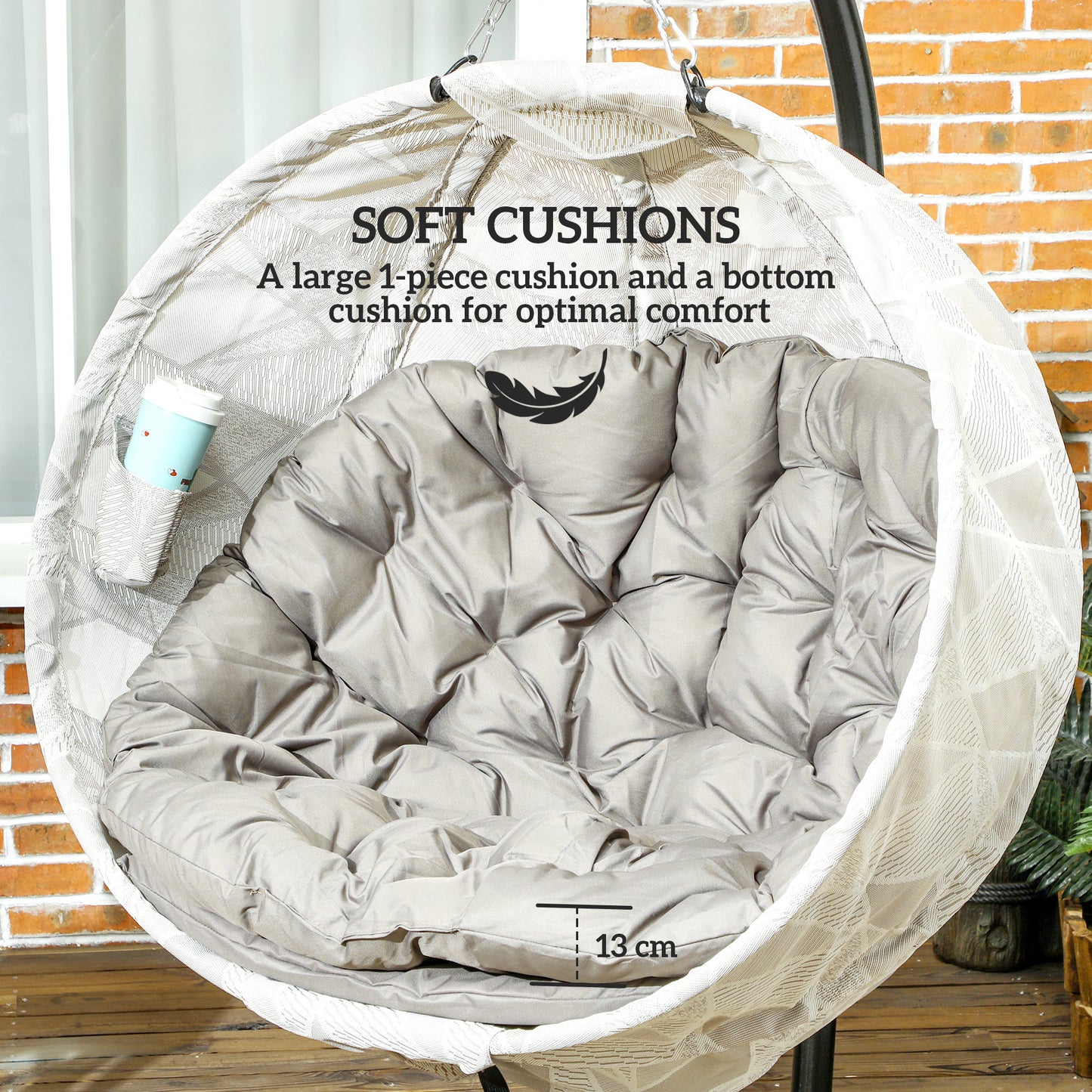 Hanging Egg Chair Outdoor Indoor Garden Swing Chair with Folding Basket, Garden Hanging Chair with Stand, Thickened Cushion