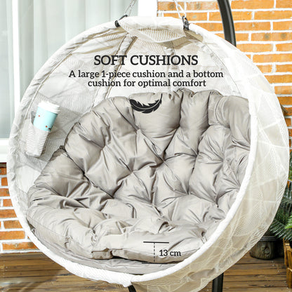 Hanging Egg Chair Outdoor Indoor Garden Swing Chair with Folding Basket, Garden Hanging Chair with Stand, Thickened Cushion