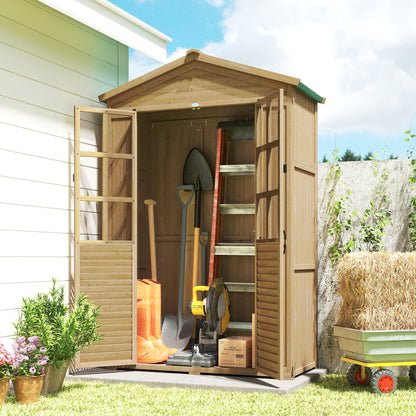 Outdoor Wooden Storage Cabinet, Garden Tool Shed with Acrylic Windows for Patio, Light Brown