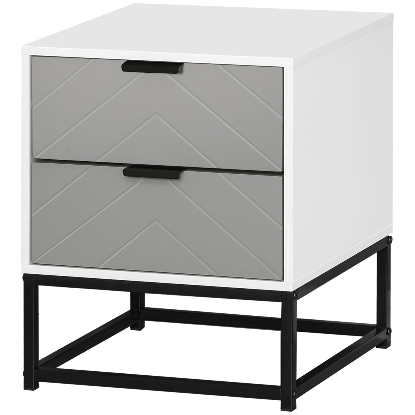 Bedside Cabinet with 2 Drawer Storage Unit, Unique Shape Bedroom Table Nightstand with Metal Base, for Living Room