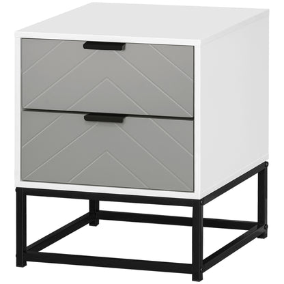 Bedside Cabinet with 2 Drawer Storage Unit, Unique Shape Bedroom Table Nightstand with Metal Base, for Living Room