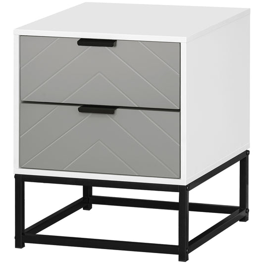 Bedside Cabinet with 2 Drawer Storage Unit, Unique Shape Bedroom Table Nightstand with Metal Base, for Living Room