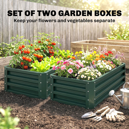 Set of Two 110 x 50 cm Steel Planter Boxes - Green