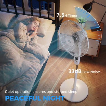 124cm Pedestal Fan with Sleep Mode, Oscillating Standing Fan with 3 Modes, Remote Control, Adjustable Height, White