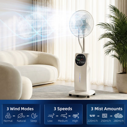 135cm Pedestal Fan with Water Mist Spray Humidifying Misting Fan, White