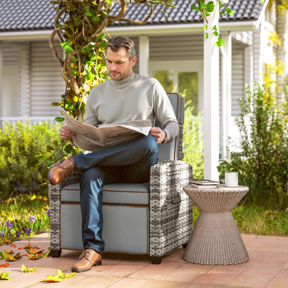 145° Reclining Rattan Armchair with Footrest - Mixed Grey
