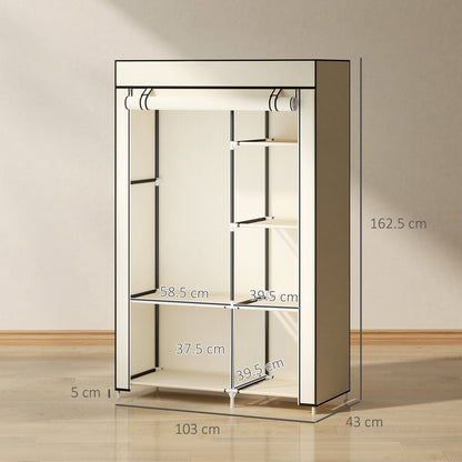 Fabric Wardrobe w/ Shelves Hanging Rail Foldable Wardrobe Cream