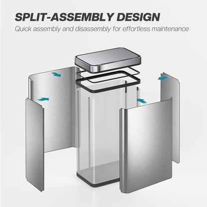 60 L Sensor Can, Sensor Bin with Soft-Close Lid, Fingerprint-Proof Stainless Steel, Silver Tone