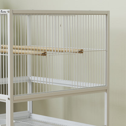 Bird Cage with Rolling Stand, Acrylic Viewing Panels, Storage Shelf, for Budgie, Parakeet, 48 x 46 x 83 cm